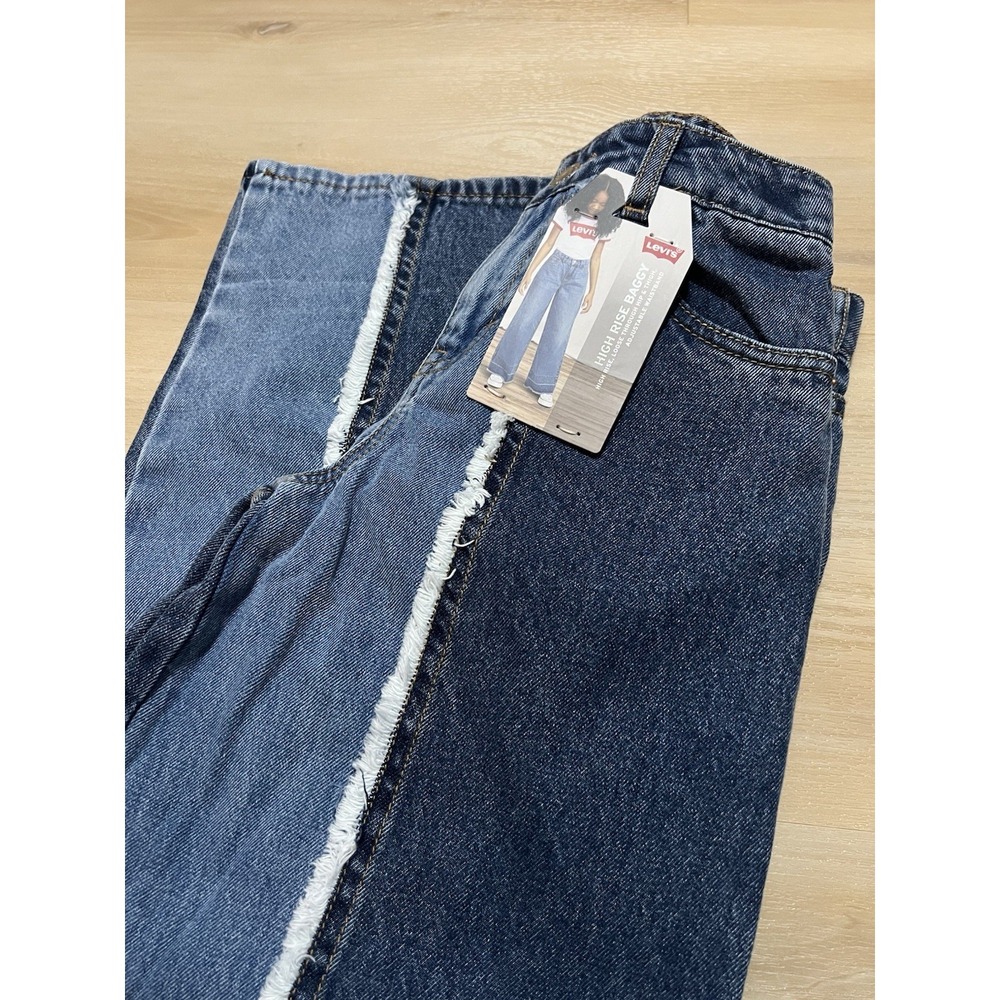 NWT Levi's Girls High Rise Baggy Shade Blocked Jeans Size 7 Wide Leg Youth Kids